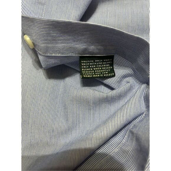 Ralph Lauren Button Down Men Size 16 34/35 Blue Stripe Cotton Long Sleeve - Picture 6 of 8